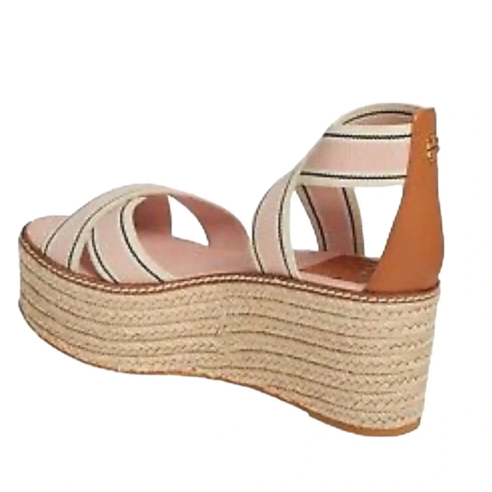 Tory Burch Pink Blush Frieda Espadrille Wedge Sandals Shoes size 7
